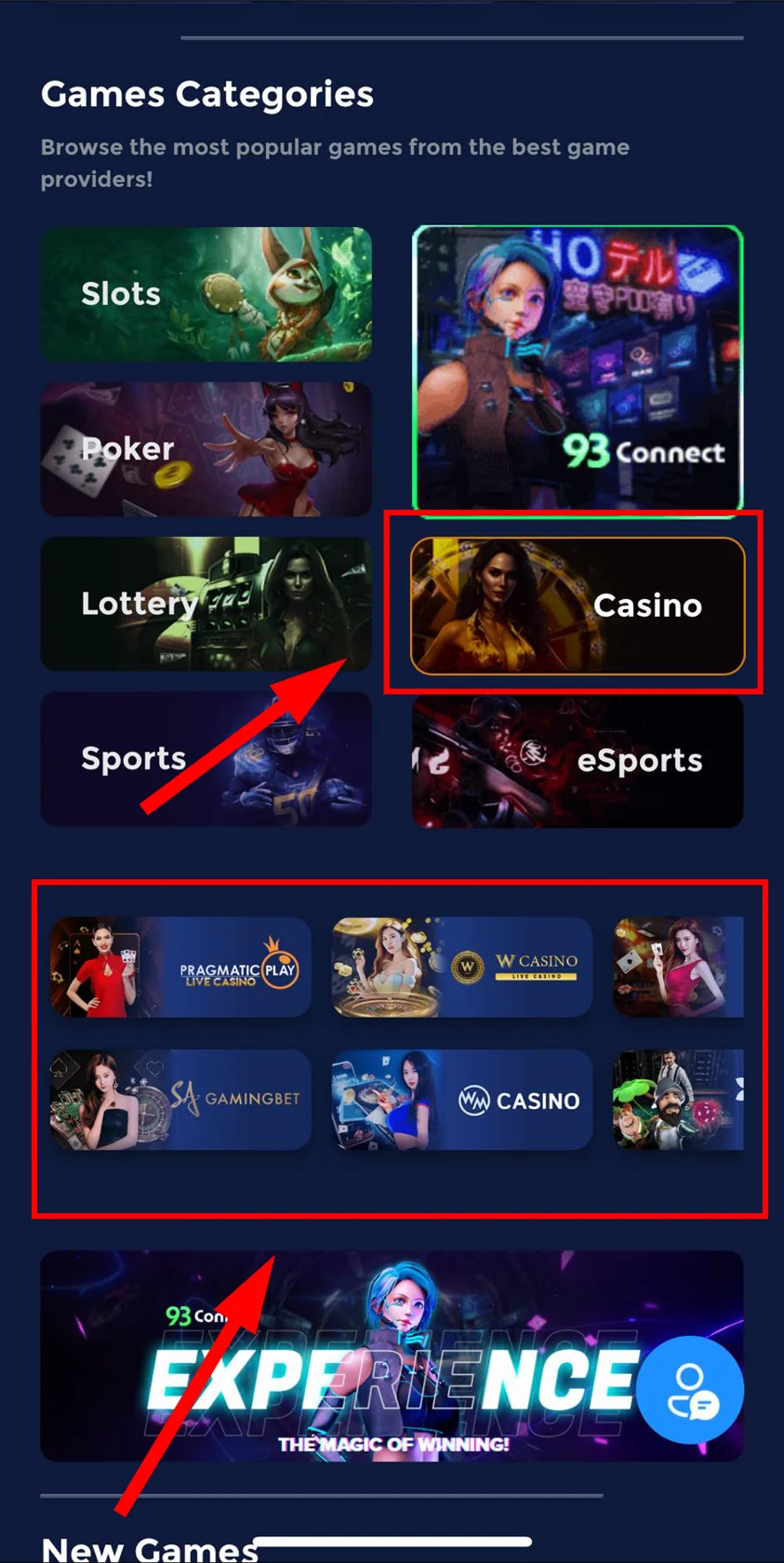 Step by step guide to locate casino section on i8Live homepage