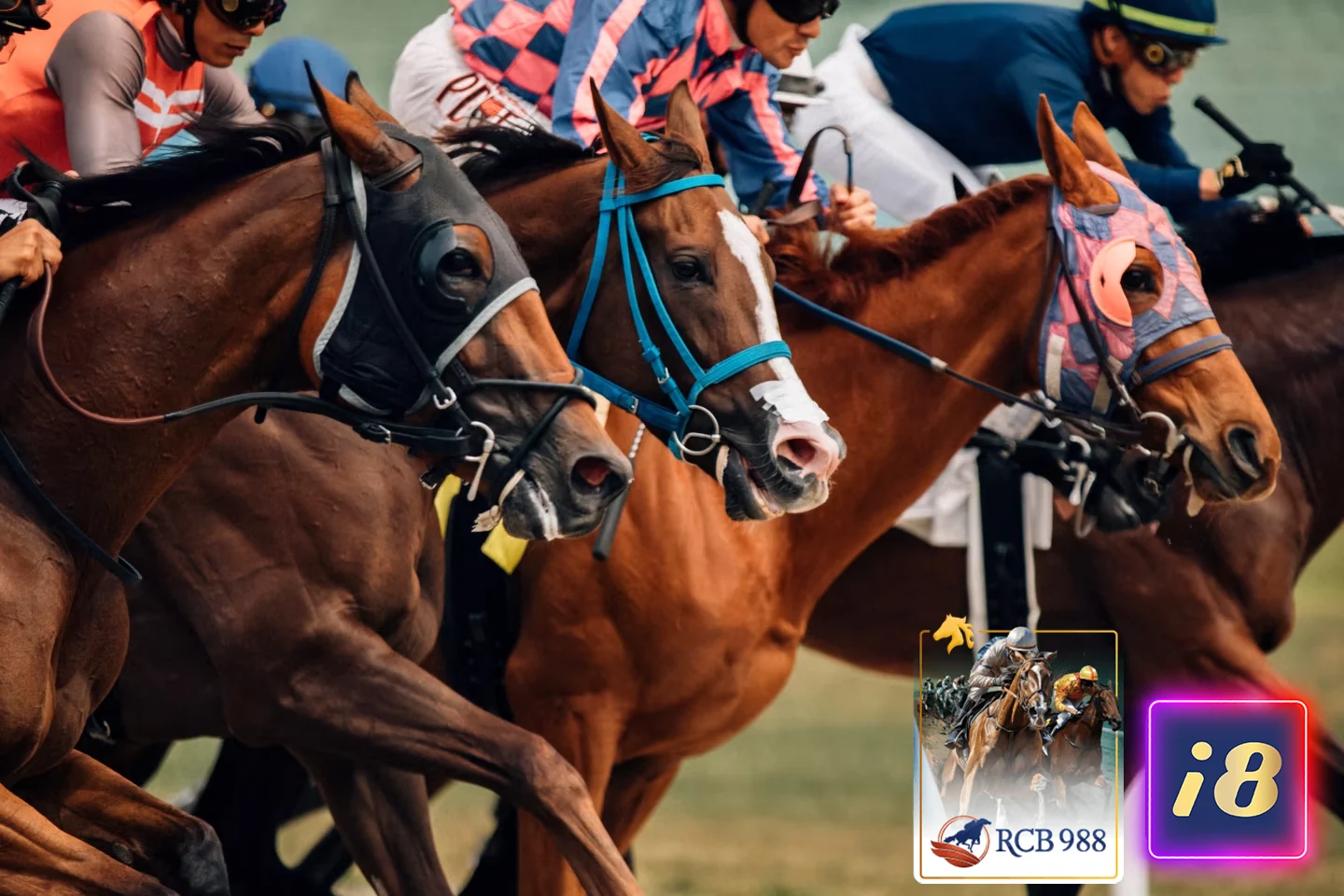 Horse racing background with i8 Live  & RCB988 logo