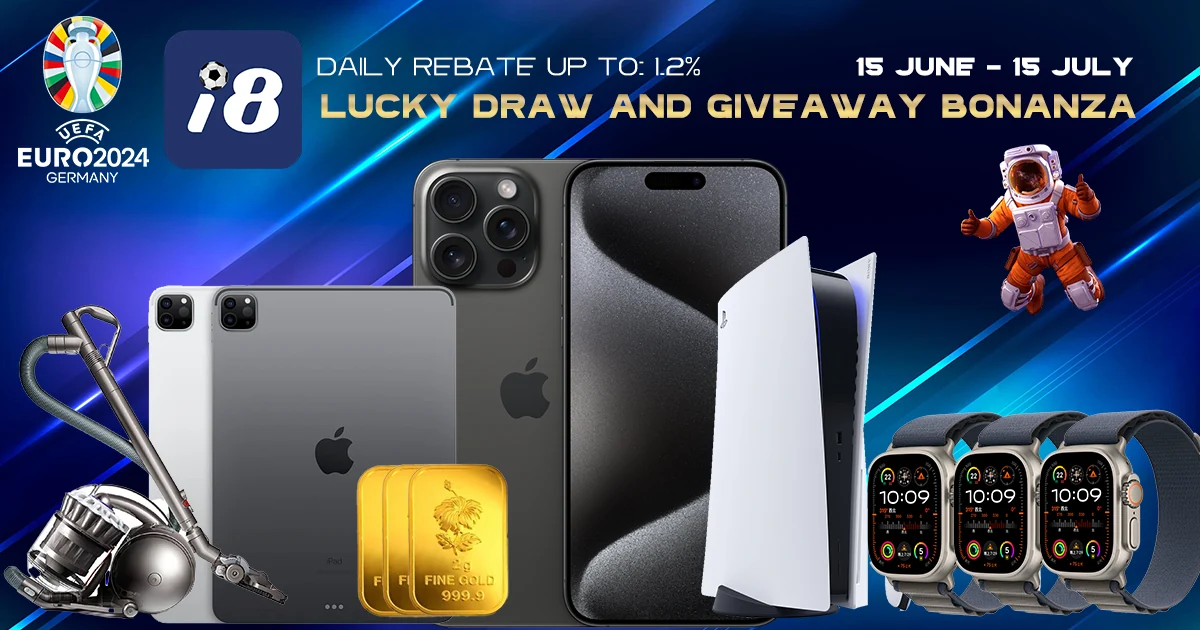 i8 Live EURO 2024 Lucky Draw Bonanza Prize listed in the image