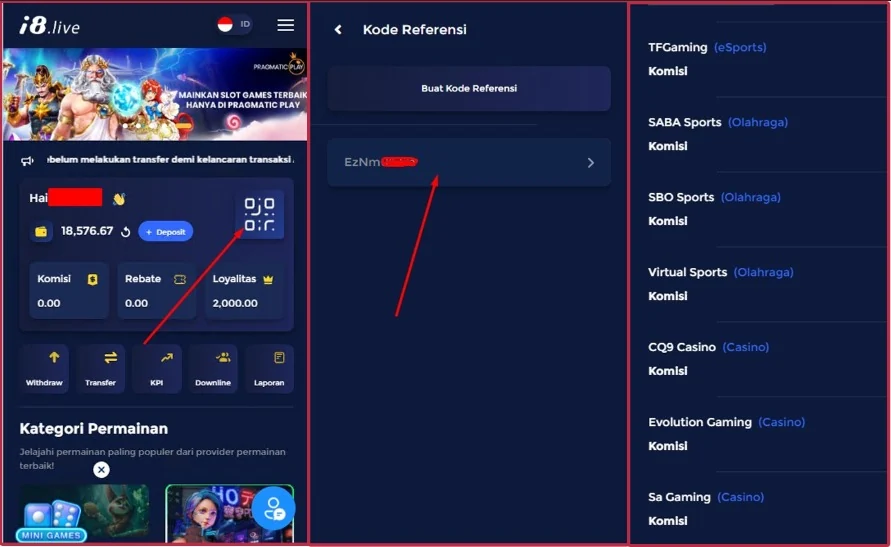 i8Live step by step guide of setting up referral code